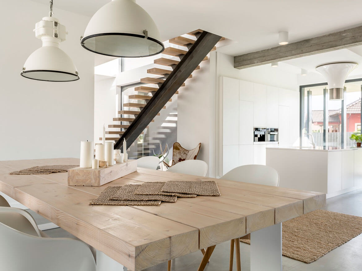 fully equipped white kitchen with island